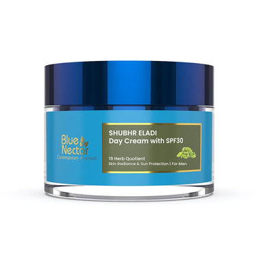 Blue Nectar Brightening Day Cream for Men Daily Use with SPF 30 Sunscreen for Oily Skin Dry Skin Natural Skin Brightening Cream with Eladi (19 Herbs, 50g)